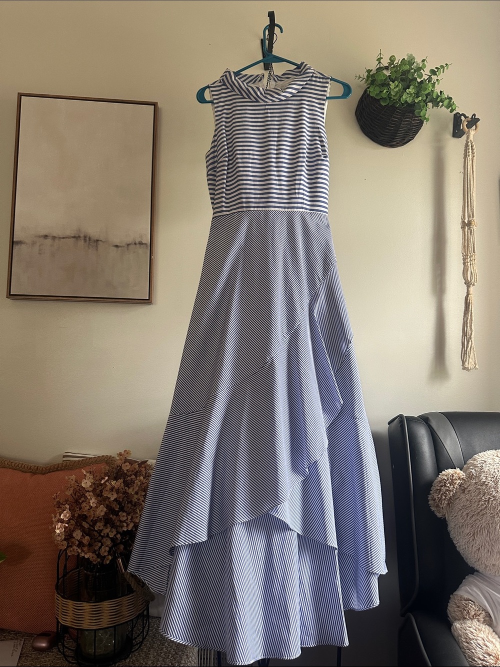 New York & Company Navy and White Striped Sleeveless High-Low Dress